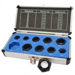 Set 10 pz Bussole Estrattori per bulloni e dadi Danneggiati 9-19 mm